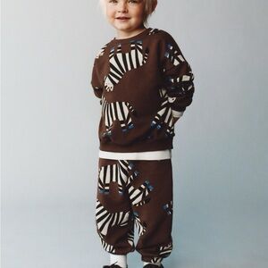 Zara Brown Zebra Print Kids Sweatshirt & Joggers Set